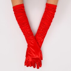 Карнавальный аксессуар - перчатки со сборкой, цвет красный Страна Карнавалия