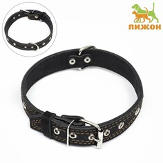 Ошейник кожаный двухслойный украшенный, 64 х 3 см, ош 40-55 см, черный Пижон