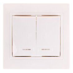 Выключатель скрытой установки, двухклавишный, без заземления, 10 А, керамика, подсветка, белый, TDM Electric, Таймыр, SQ1814-0005