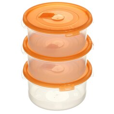 Контейнер пищевой пластик, 0.8 л, 11 см, 3 шт, круглый, Полимербыт, Смайл, 4352101