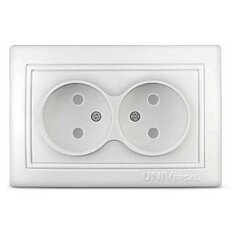 Розетка скрытой установки, 2 гнезда, без заземления, 16 А, с защитными шторками, АБС-пластик, IP20, белая, UNIVersal, Севиль, С0048