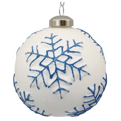 Шары елочные одиночные шар MAXIJOY Синие снежинки 90мм стекло белый