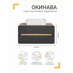 Тумба под раковину подвесная Окинава 80 см цвет графит Без бренда