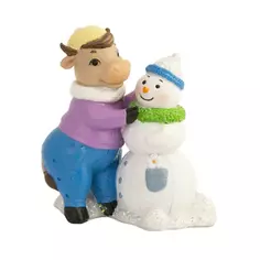 Фигурка новогодняя «Коровка со снеговиком» 4,5х8.5х8 см Без бренда