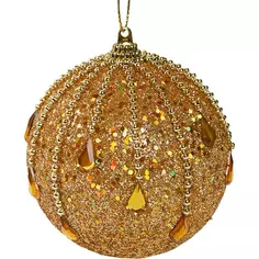 Елочное украшение Шар с бисером Christmas ø7.8 см цвет золотой Без бренда