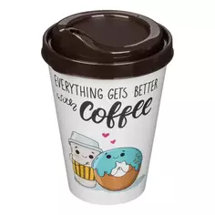 Стакан с крышкой Delinia Everything Gets Better With Coffee 420 мл пластик цвет белый