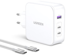 Зарядное устройство Ugreen CD289 Nexode USB-A + 2xUSB-C 140W + кабель USB-C White 15339