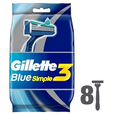 Станок для бритья GILLETTE Одноразовые мужские бритвы с 3 лезвиями, фиксированная головка Blue3 Simple