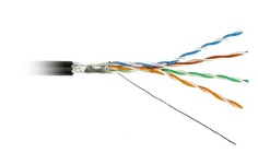 Кабель витая пара F/UTP 5e кат. 4 пары Hyperline FUTP4-C5E-S24-OUT-PE-BK-100 24AWG(0.51 мм), медь, одножильный (solid), внешний, PE, чёрный, уп/100м