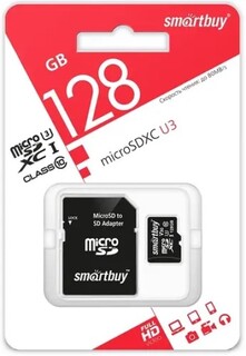 Карта памяти 128GB SmartBuy SB128GBSDU3-01 Сlass 10 UHS-I U3 SD адаптер