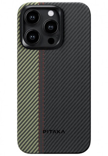 Чехол-накладка Pitaka Fusion Weaving MagEZ Case 4 Overture 600D для iPhone 15 Pro, кевлар, черный/бежевый