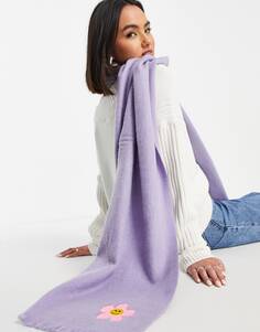 Сверхмягкий длинный тканый шарф ASOS DESIGN с вышивкой в ​​виде ромашек в сиреневом цвете - LILAC