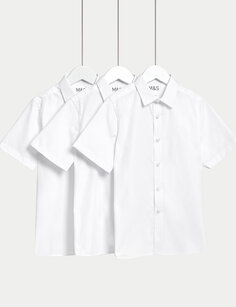 3 пары школьных рубашек большого размера для мальчиков (4–18 лет), которые легко гладить Marks &amp; Spencer, белый