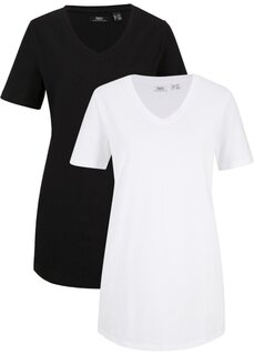 Длинная рубашка с v-образным вырезом и короткими рукавами комплект из 2 шт Bpc Bonprix Collection, черный