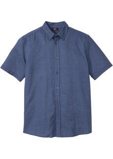 Рубашка с коротким рукавом и льном Bpc Bonprix Collection, синий