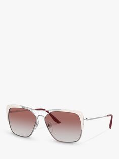 Женские концептуальные прямоугольные солнцезащитные очки Prada PR 54VS, серебристый цвет слоновой кости/коричневый с градиентом
