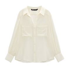 Рубашка Zara Semi Sheer With Patch Pockets, светло-бежевый