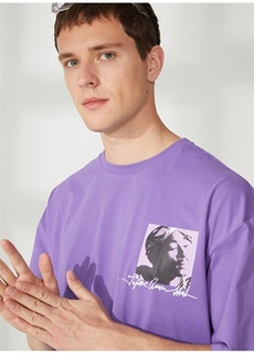 Фиолетовая мужская футболка оверсайз с принтом Тупака Never Say Never