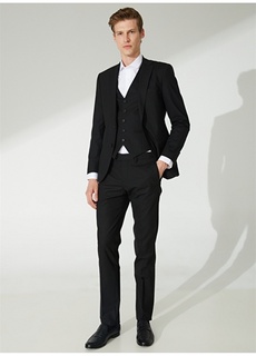 Черный мужской костюм-жилет с нормальной талией Beymen Business