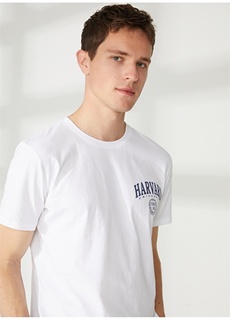 Белая мужская футболка оверсайз с принтом Harvard Never Say Never