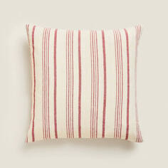 Чехол на подушку Zara Home Striped Cotton Linen Christmas, белый/красный