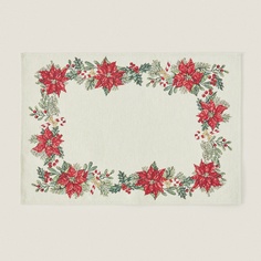 Сервировочный коврик Zara Home Christmas Poinsettia Jacquard Cotton, 33 x 48 см, кремовый/мультиколор