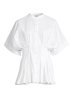 Плиссированная блуза из эластичного хлопка Natori, белый