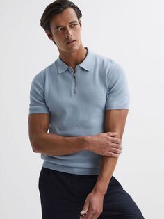 Рубашка-поло с короткими рукавами Reiss Fizz и молнией до половины, нежно-синий