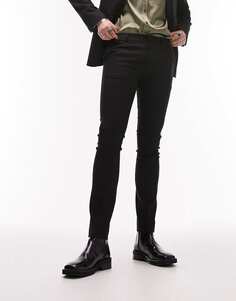 Черные фактурные костюмные брюки суперскинни Topman