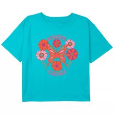 Укороченная футболка свободного кроя с цветочным принтом и бабочкой для девочек 6–16 лет Positive Energy Unbranded