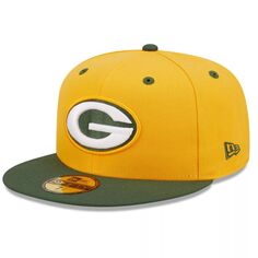 Мужская приталенная шляпа New Era золотого/зеленого цвета Green Bay Packers Flipside 59FIFTY