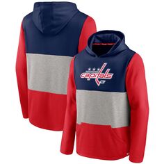 Мужской фирменный пуловер с капюшоном темно-синего/красного цвета Washington Capitals Prep Color Block Fanatics