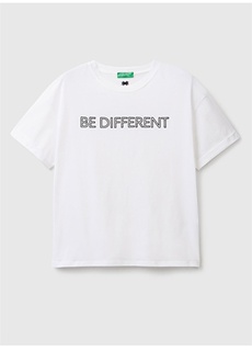 Белая женская футболка с круглым вырезом с принтом United Colors of Benetton