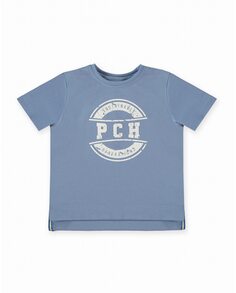 Синяя футболка для мальчика с флокированной надписью Pan con Chocolate, синий