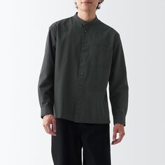 Стираная оксфордская рубашка с воротником-стойкой и длинными рукавами MUJI, темно-серый