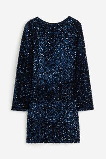 Платье H&amp;M Sequined With Low-cut Back, темно-синий H&M