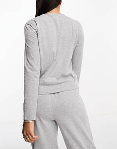 Серый меланжевый хлопковый пижамный топ с длинными рукавами ASOS DESIGN mix &amp; match