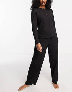 Черный хлопковый пижамный топ с длинными рукавами ASOS DESIGN mix &amp; match