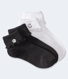 Носки Smile &amp; Flower с двойными манжетами, четверть круга, 2 пары носков Aeropostale, черный
