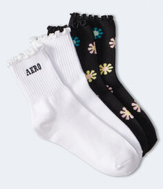 Набор носков с цветочным принтом и логотипом, 2 шт. Aeropostale, черный