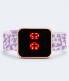 Цифровые ретро-цветочные резиновые часы Aeropostale, фиолетовый