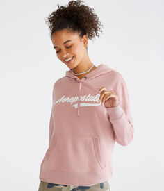 Пуловер с капюшоном с надписью Aeropostale, розовый