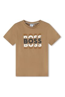 Коричневая футболка с тремя логотипами BOSS, коричневый