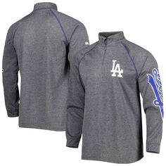 Мужская футболка Stitches Heather Grey Los Angeles Dodgers с надписью реглан с молнией четверть