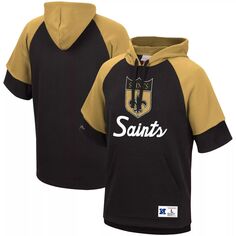 Мужской черный пуловер с капюшоном Mitchell &amp; Ness New Orleans Saints Home Advantage реглан с короткими рукавами