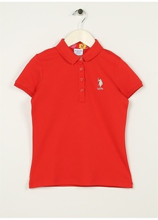 Красная простая футболка-поло с короткими рукавами и воротником-поло для девочек U.S. Polo Assn.