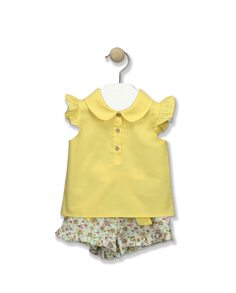 Комплект для девочки с футболкой без рукавов с цветочным принтом BABIDÚ, желтый
