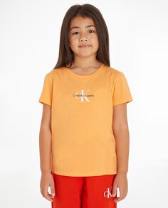 Оранжевая футболка для девочки с короткими рукавами Calvin Klein, оранжевый