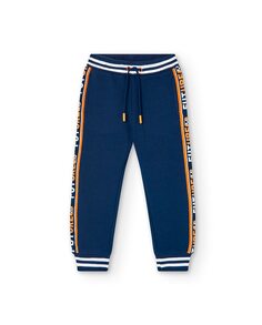 Спортивные брюки для мальчика с резинкой на талии и рисунком сбоку Boboli, темно-синий