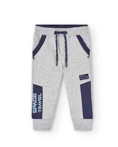 Спортивные брюки для мальчика с карманами и рисунком спереди Boboli, светло-серый